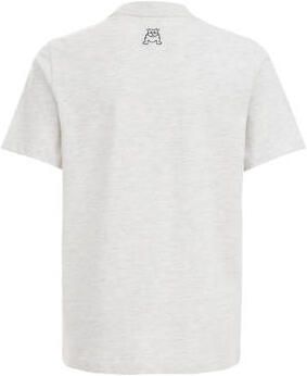 WE Fashion T-shirt met tekst white melange Grijs Jongens Katoen Ronde hals 122 128