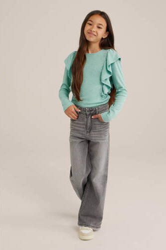 WE Fashion T-shirt mintgroen Ecru Meisjes Polyester Ronde hals Effen 110 116 - Foto 3
