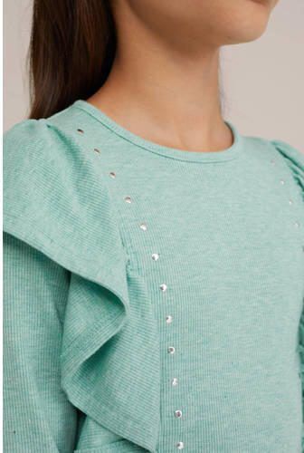 WE Fashion T-shirt mintgroen Ecru Meisjes Polyester Ronde hals Effen 110 116 - Foto 2