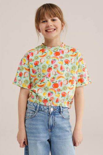 WE Fashion T-shirt mintgroen Meisjes Katoen Ronde hals All over print