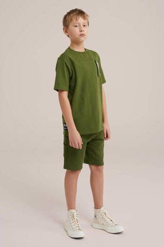 WE Fashion T-shirt mosgroen Jongens Katoen Ronde hals Effen 146 152 - Foto 3