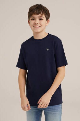 WE Fashion T-shirt navy Blauw Jongens Katoen Ronde hals Effen 158 164 - Foto 4