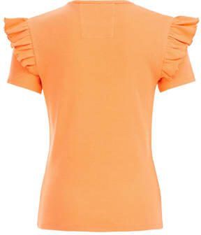 WE Fashion T-shirt oranje Meisjes Stretchkatoen Ronde hals Effen 110 116