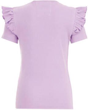 WE Fashion T-shirt paars Meisjes Stretchkatoen Ronde hals Effen 122 128
