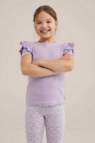 WE Fashion T-shirt paars Meisjes Stretchkatoen Ronde hals Effen 110 116 - Foto 2