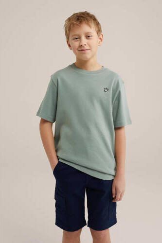 WE Fashion T-shirt pistache Groen Jongens Katoen Ronde hals Effen 110 116 - Foto 3