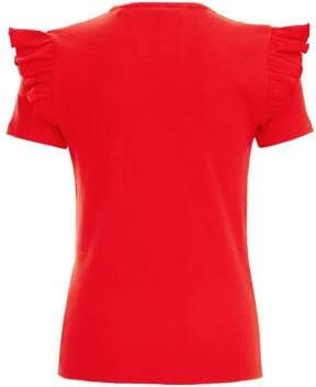 WE Fashion T-shirt rood Meisjes Stretchkatoen Ronde hals Effen 110 116