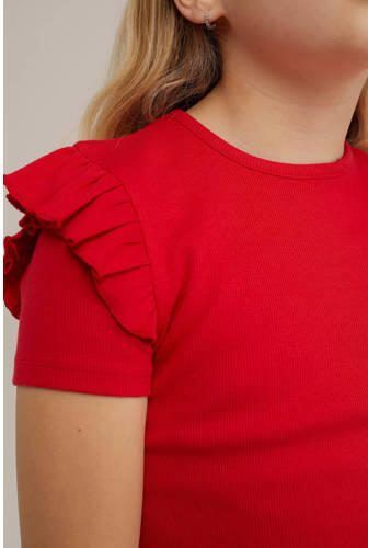 WE Fashion T-shirt rood Meisjes Stretchkatoen Ronde hals Effen 110 116 - Foto 2