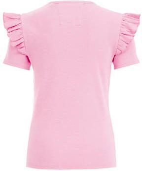 WE Fashion T-shirt roze Meisjes Stretchkatoen Ronde hals Effen 110 116 - Foto 3