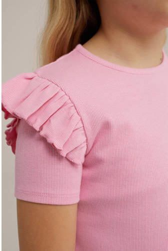 WE Fashion T-shirt roze Meisjes Stretchkatoen Ronde hals Effen 110 116 - Foto 2