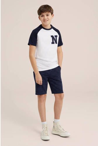 WE Fashion T-shirt set van 2 blauw wit Jongens Katoen Ronde hals Meerkleurig 122 128 - Foto 2