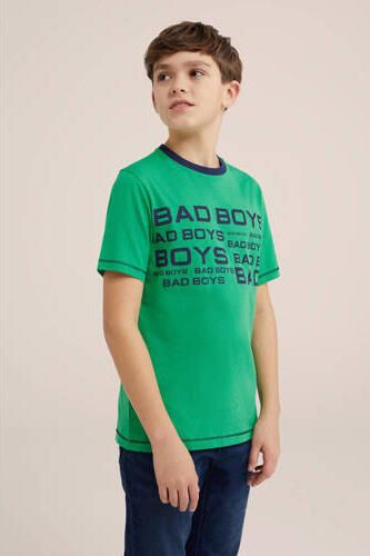 WE Fashion T-shirt set van 2 groen blauw Jongens Katoen Ronde hals Tekst 146 152 - Foto 3