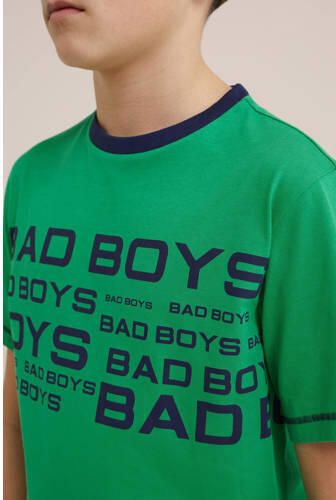 WE Fashion T-shirt set van 2 groen blauw Jongens Katoen Ronde hals Tekst 146 152 - Foto 2