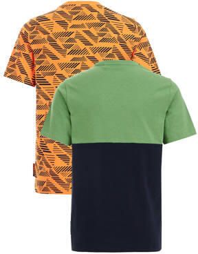 WE Fashion T-shirt set van 2 oranje groen Jongens Katoen Ronde hals Meerkleurig 134 140