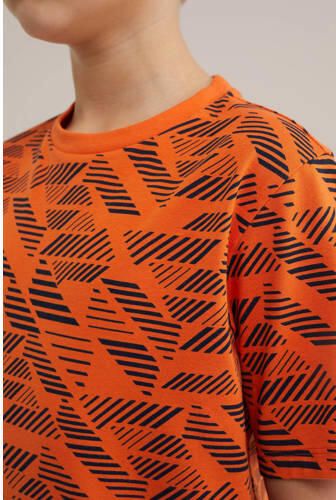 WE Fashion T-shirt set van 2 oranje groen Jongens Katoen Ronde hals Meerkleurig 134 140 - Foto 2