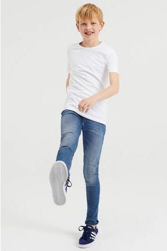 WE Fashion T-shirt set van 2 wit Jongens Stretchkatoen Ronde hals Effen 122 128 - Foto 4