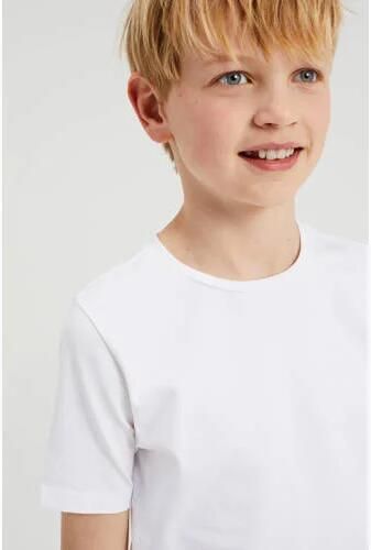 WE Fashion T-shirt set van 2 wit Jongens Stretchkatoen Ronde hals Effen 122 128 - Foto 3