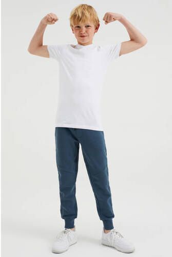 WE Fashion T-shirt set van 2 wit Jongens Stretchkatoen V-hals Effen 110 116