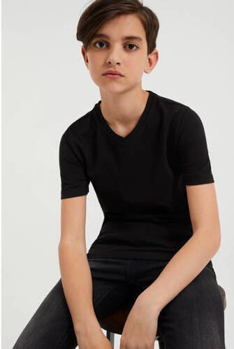 WE Fashion T-shirt set van 2 zwart Jongens Stretchkatoen V-hals Effen 110 116 - Foto 4