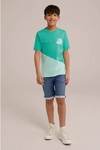 WE Fashion T-shirt turquoise lichtblauw Groen Jongens Katoen Ronde hals 110 116 - Foto 3