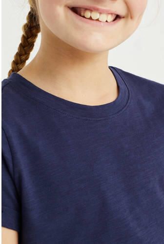 WE Fashion T-shirt van biologisch katoen donkerblauw Effen 170 176 - Foto 3