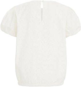 WE Fashion T-shirt wit Meisjes Katoen Ronde hals Effen 110 116