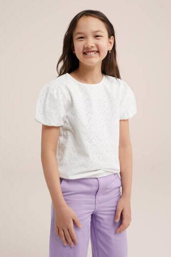 WE Fashion T-shirt wit Meisjes Katoen Ronde hals Effen 110 116 - Foto 2
