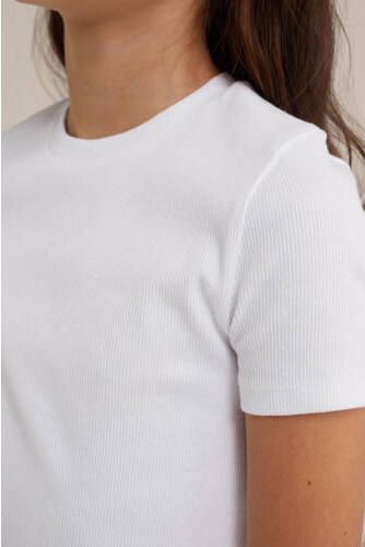 WE Fashion T-shirt wit Meisjes Katoen Ronde hals Effen 122 128 - Foto 4