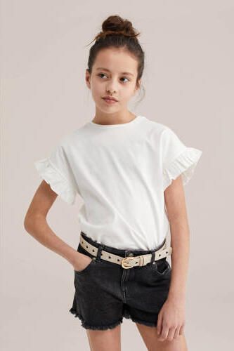 WE Fashion T-shirt wit Meisjes Katoen Ronde hals Effen