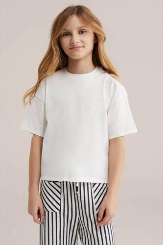 WE Fashion T-shirt wit Meisjes Katoen Ronde hals Effen