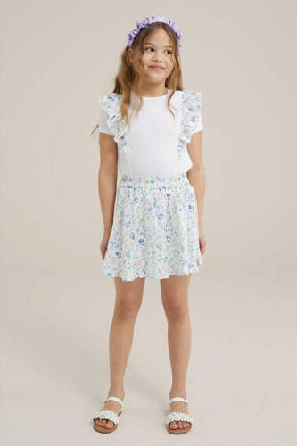 WE Fashion T-shirt Wit Meisjes Stretchkatoen Ronde hals Effen 110 116 - Foto 3