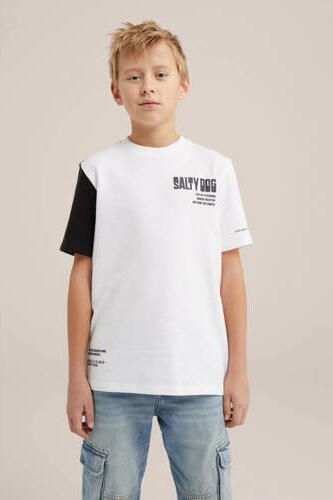 WE Fashion T-shirt wit zwart Jongens Katoen Ronde hals Meerkleurig 110 116 - Foto 3