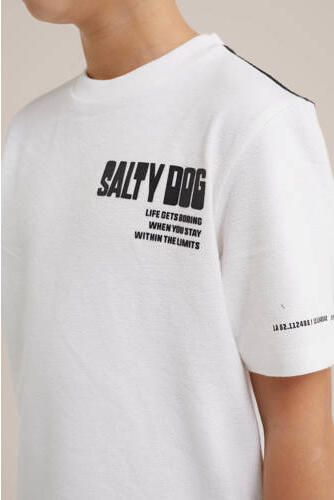 WE Fashion T-shirt wit zwart Jongens Katoen Ronde hals Meerkleurig 110 116 - Foto 2