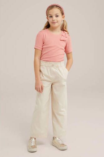 WE Fashion T-shirt zalm Roze Meisjes Katoen Ronde hals Effen 110 116