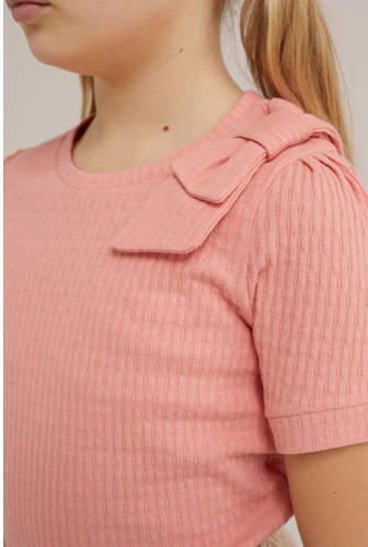 WE Fashion T-shirt zalm Roze Meisjes Katoen Ronde hals Effen 110 116 - Foto 2