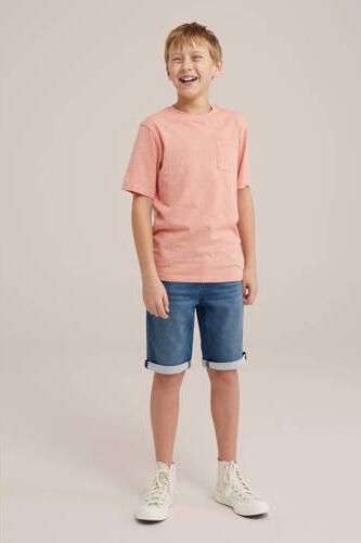 WE Fashion T-shirt zalmroze Jongens Katoen Ronde hals Effen 110 116 - Foto 3