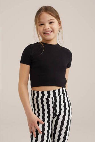 WE Fashion T-shirt zwart Meisjes Katoen Ronde hals Effen 134 140