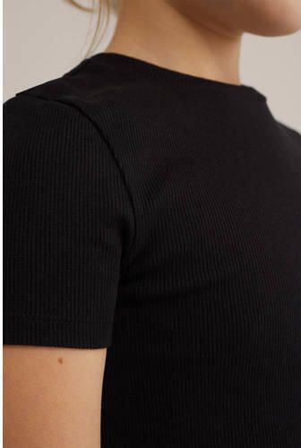WE Fashion T-shirt zwart Meisjes Katoen Ronde hals Effen 158 164 - Foto 4