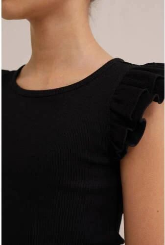 WE Fashion T-shirt zwart Meisjes Stretchkatoen Ronde hals Effen 146 152 - Foto 4