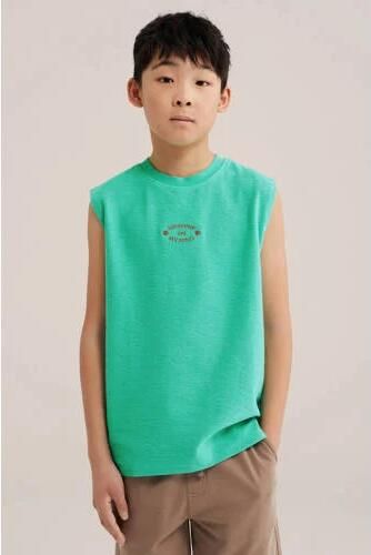 WE Fashion tanktop groen Jongens Katoen Ronde hals Effen