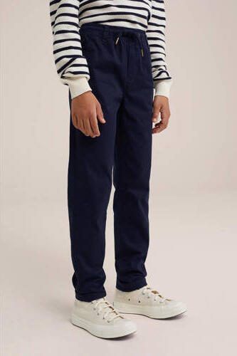 WE Fashion tapered fit broek donkerblauw Jongens Katoen Effen 104 - Foto 2