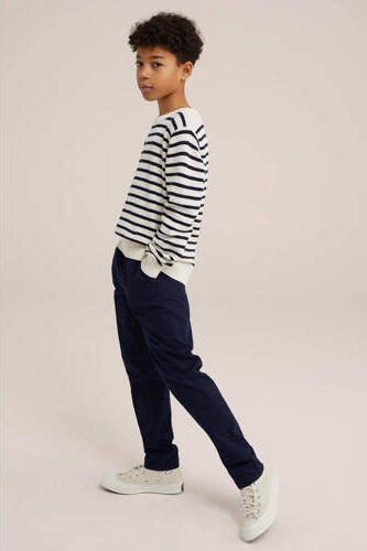 WE Fashion tapered fit broek donkerblauw Jongens Katoen Effen 104 - Foto 3