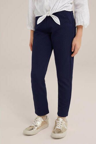 WE Fashion tapered fit broek donkerblauw Meisjes Polyester Effen 116