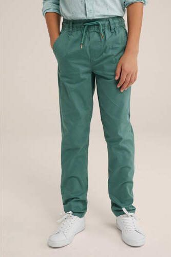 WE Fashion tapered fit broek groen Jongens Katoen Effen 122 - Foto 2