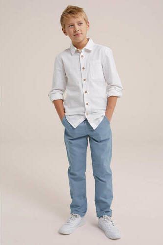 WE Fashion tapered fit broek lichtblauw Jongens Katoen Effen 110 - Foto 3