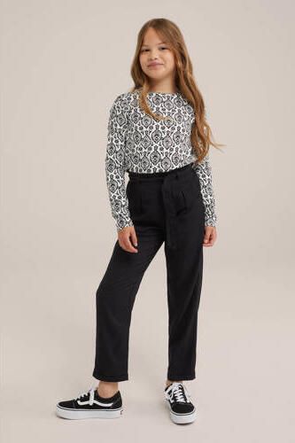 WE Fashion tapered fit broek zwart Meisjes Viscose Effen 128