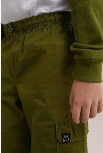 WE Fashion tapered fit cargobroek olijf groen Jongens Katoen Effen 110 - Foto 2