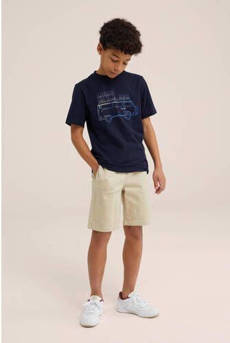WE Fashion tapered fit chino short zand Korte broek Beige Jongens Biologisch katoen 110 - Foto 3