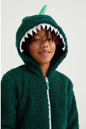 WE Fashion teddy onesie Dino donkergroen groen All over print 110 116 - Foto 3