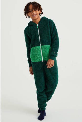 WE Fashion teddy onesie Dino donkergroen groen All over print 110 116 - Foto 4